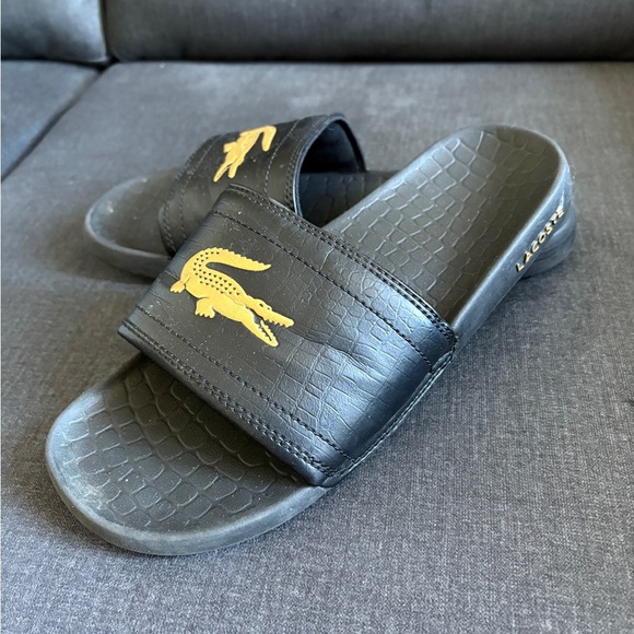 Lacoste Black and Gold Slide Sandals Size 8 - Picture 2 of 5